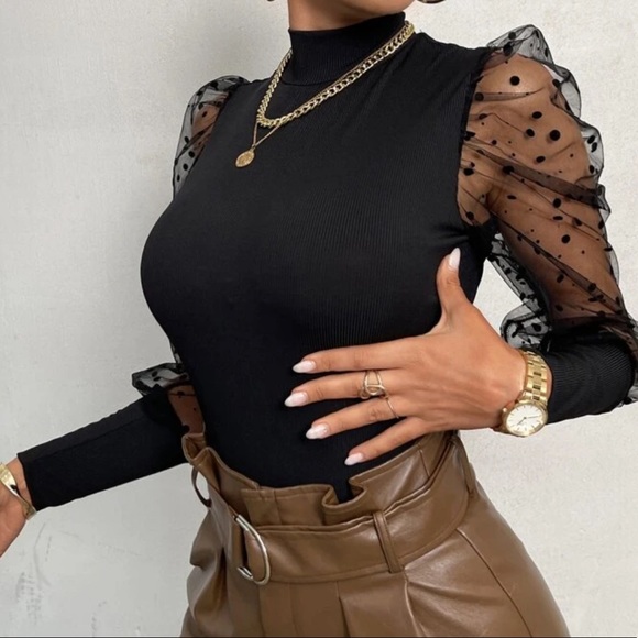 Black mesh dot sleeve bodysuit - Picture 15 of 16